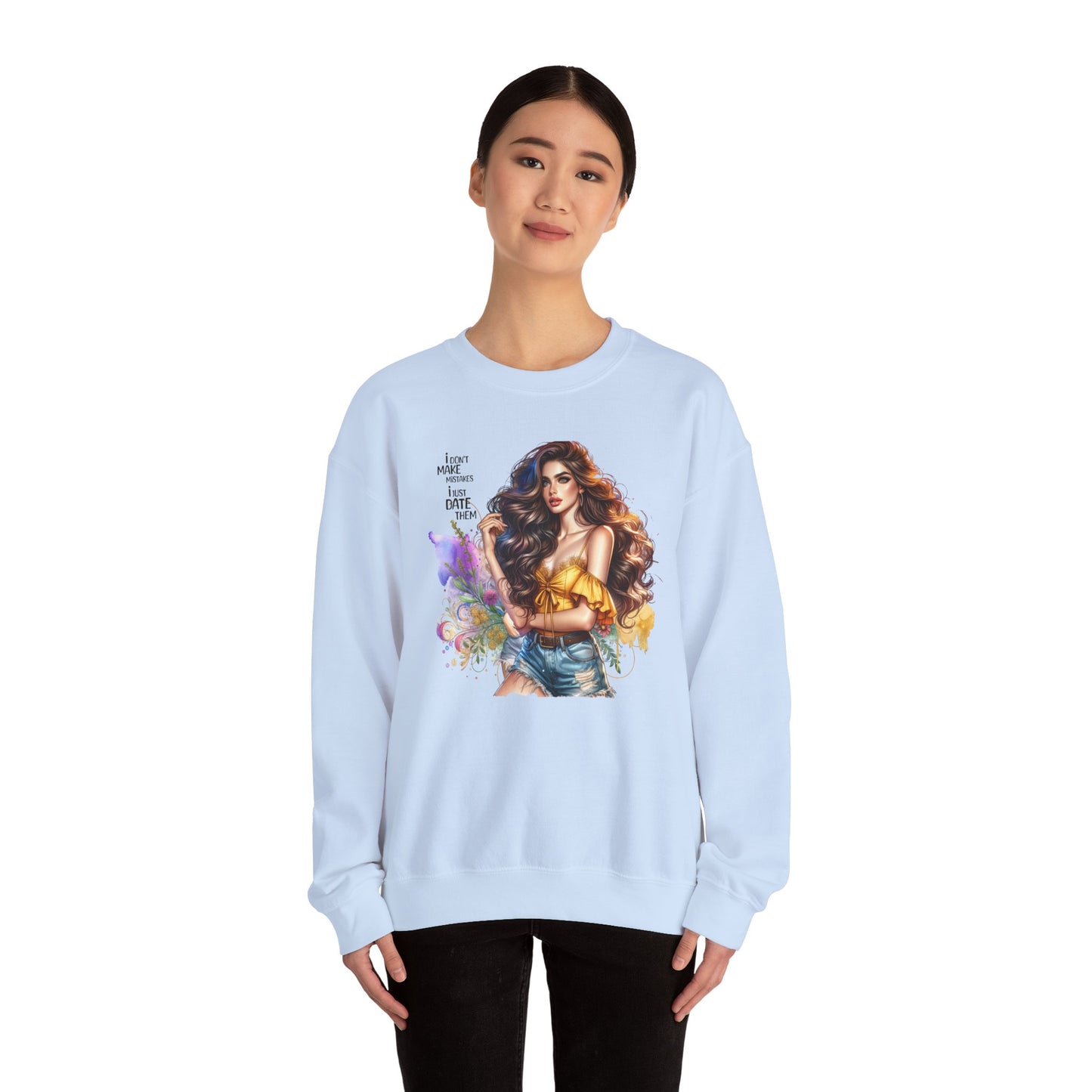 I Don`t  Make Mistakes, I Just Date Them Artistic Crewneck Sweatshirt - Perfect for Casual Outings, Gifts, Festivities, and Everyday Comfort, Featuring Colorful Designs