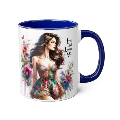 Free and Loving Me Floral Accent Mug | 11oz Coffee Cup, Gift for Her, Art Mug, Bohemian Decor, Flower Lover Gift