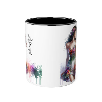 I Was Married Before But I'm Better Now Humoristic Floral Art Accent Mug, Inspirational Coffee Cup, Unique Gift for Her, Spring Decor, Creative Homeware