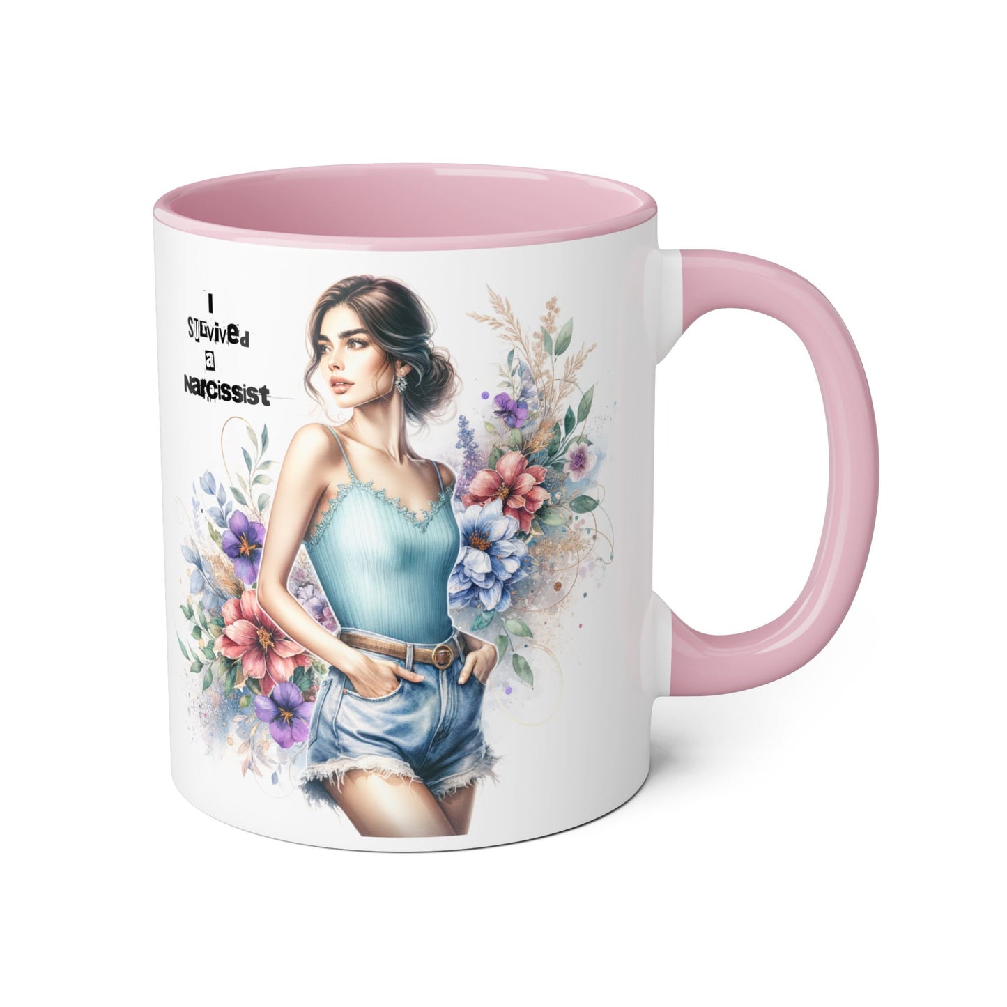 Narcissist Accent Mug, Unique Coffee Cup Gift, Floral Design Mug, Perfect for Self-Care Lovers, Inspirational Drinkware