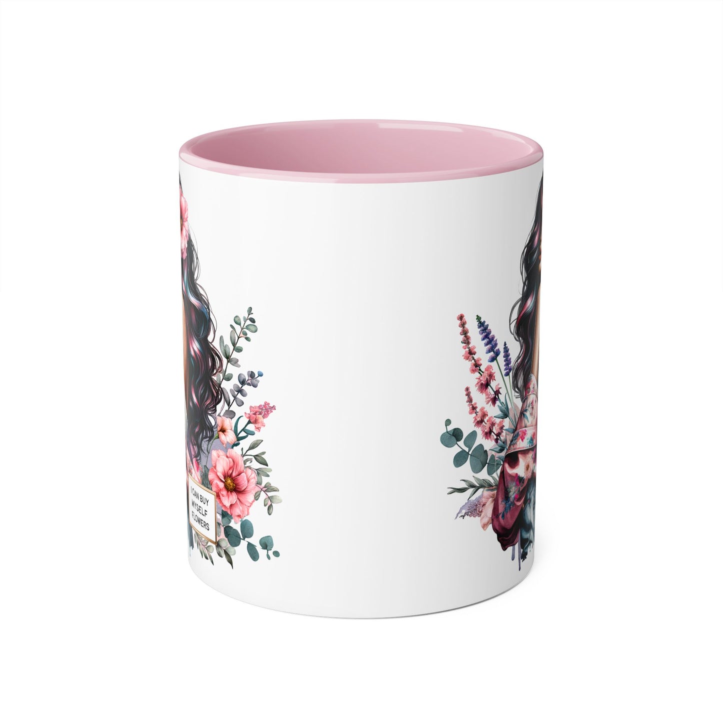 I Can Buy Myself Flowers Floral Accent Mug, Inspirational Coffee Cup, Gift for Her, Self-Care Mugs, Women's Empowerment Drinkware
