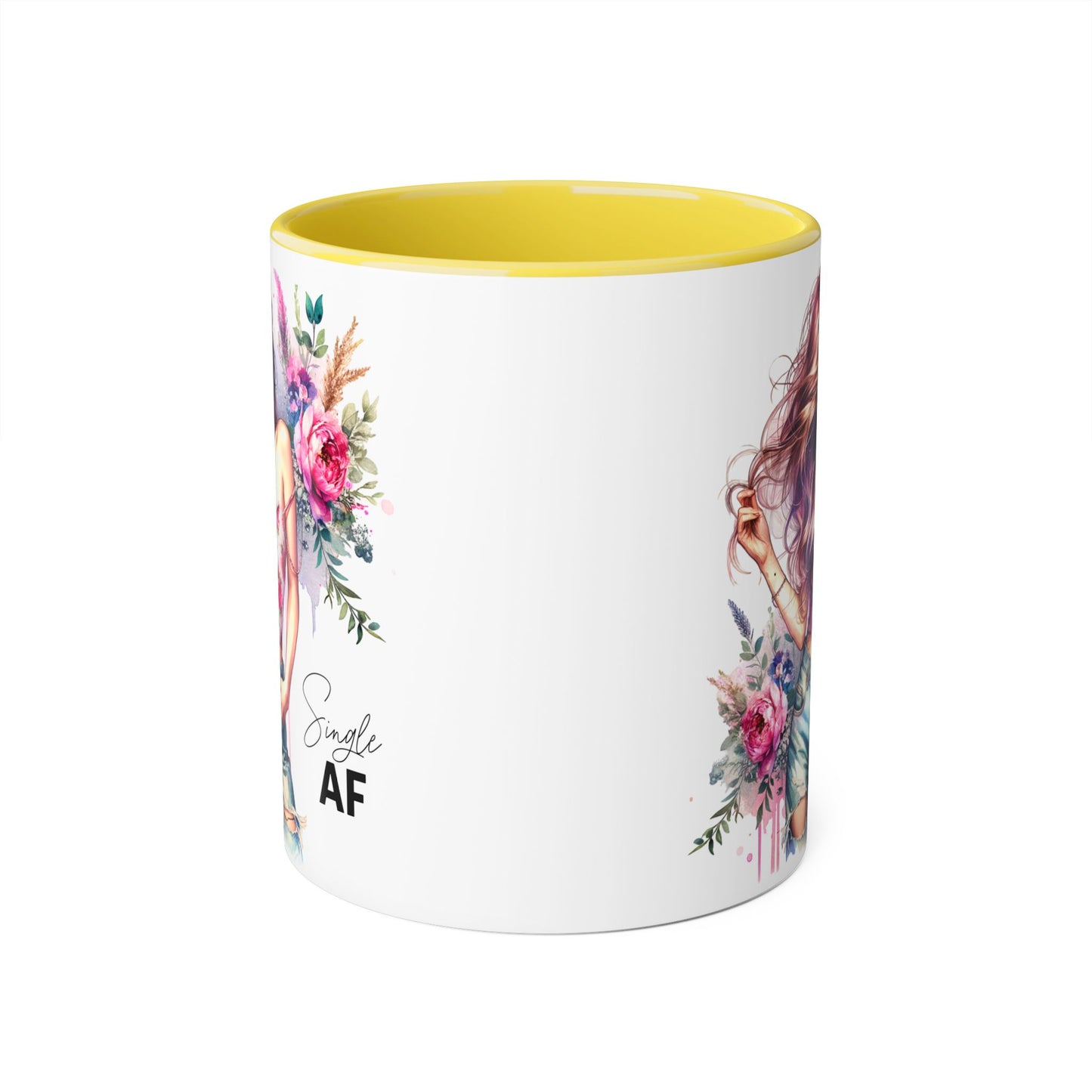 Single AF Floral Accent Mug, 11oz Coffee Cup, Gift for Singles, Cute Tea Mug, Kitchen Decor, Self-Love