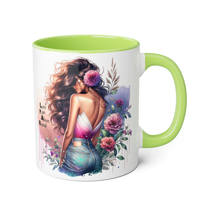 Floral Accent Mug, Coffee Cup, Gift for Her, Boho Decor, Inspirational Quote, Birthday Gift, Garden Lover's Mug