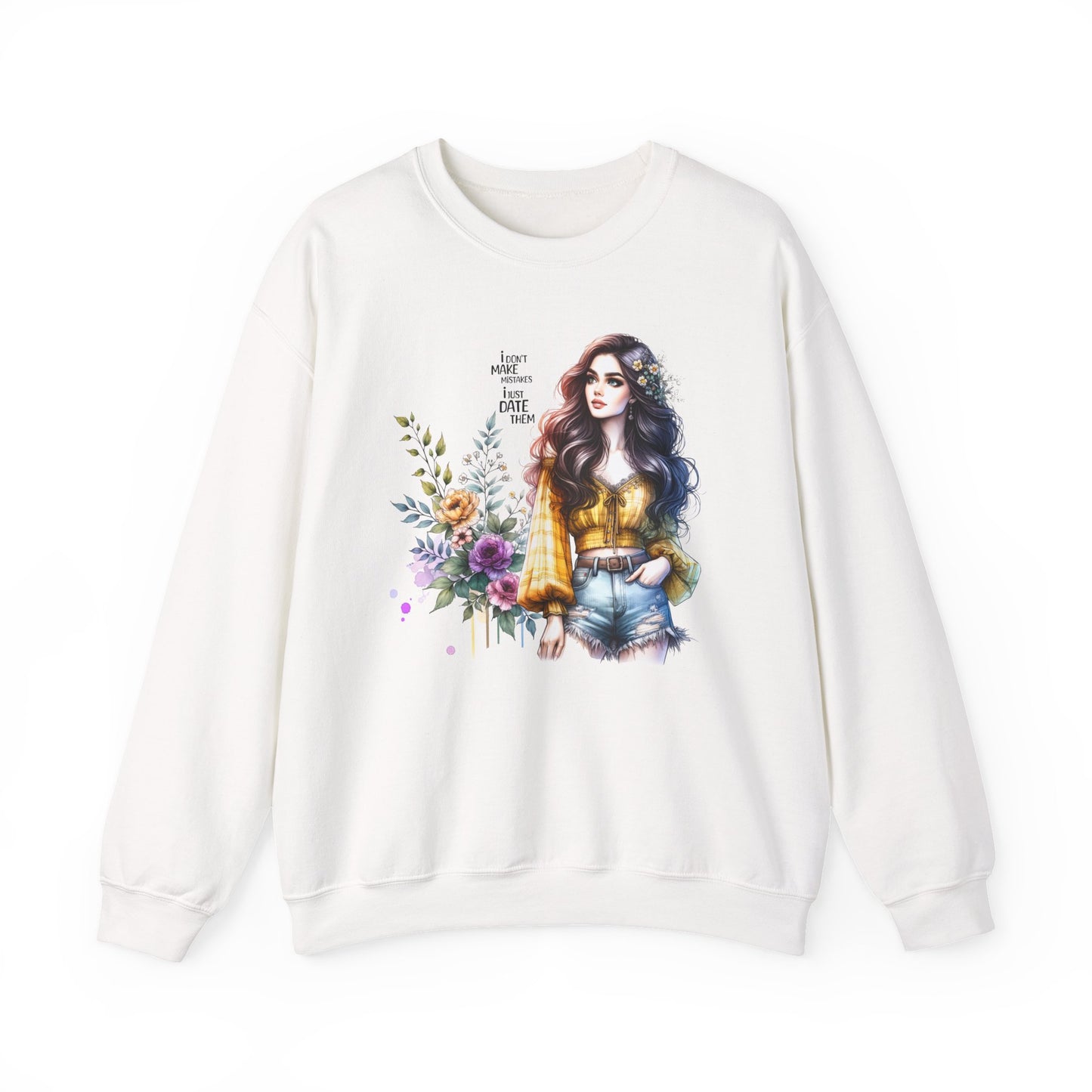I Don't Make Mistakes, I Just Date Them Floral Graphic Crewneck Sweatshirt, Cozy Casual Wear, Boho Sweatshirt, Gift for Her, Fall Fashion Must-Have