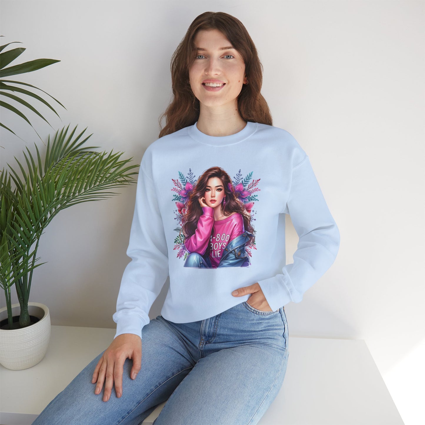 1-800-Boys-Lie Trendy Crewneck Sweatshirt - Cozy Unisex Pullover, Perfect for Casual Days, Gifts for Her, Cute Fashion Layering, Everyday Style