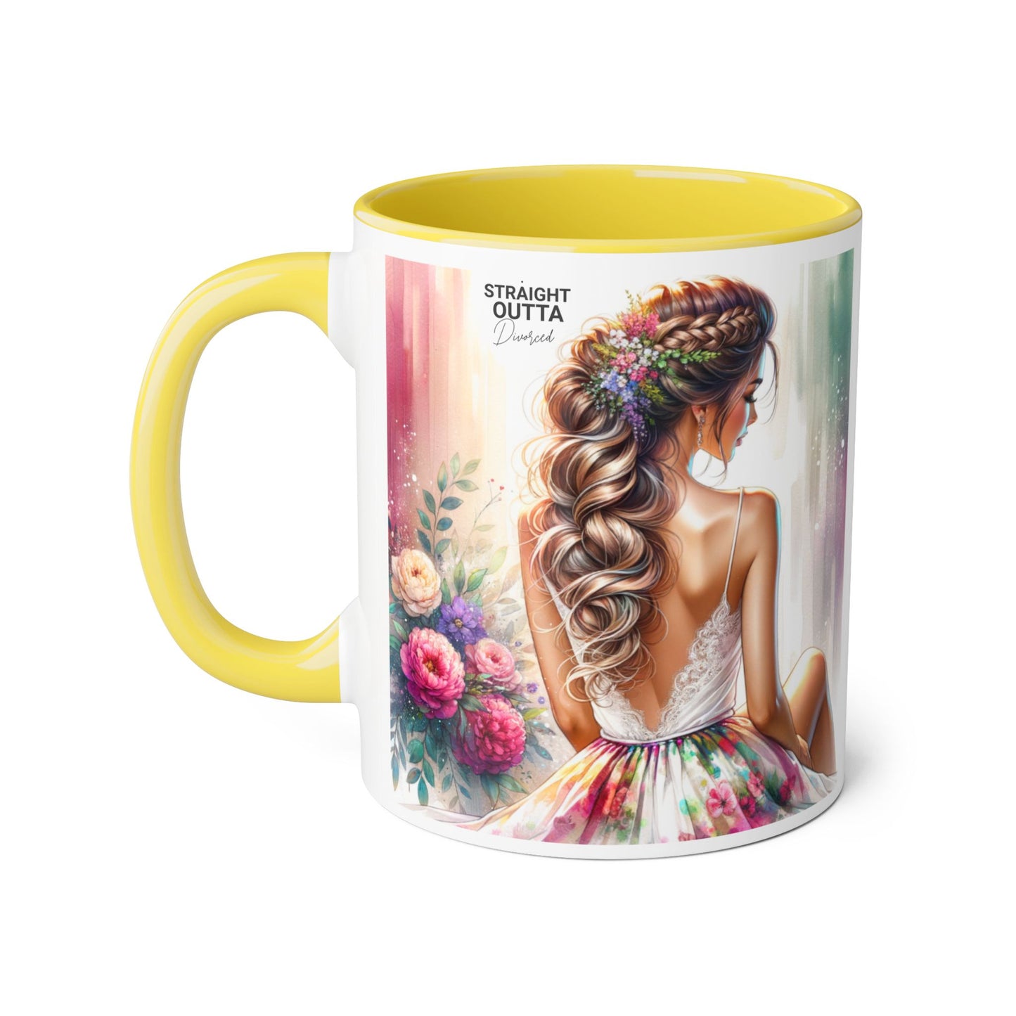 Straight Outta Divorced Humoristic Elegant Floral Accent Mug, Artistic Coffee Cup, Gift for Her, Home Decor, Tea Lover's Mug, Birthday Gift Idea, Wedding Favor