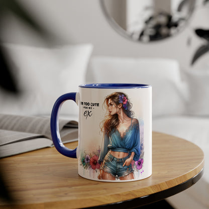 I'm Too Cute For My Ex Stylish Quote Mugs, Funny Coffee Cup, Gift for Her, Playful Ex Humor, Cute Illustration