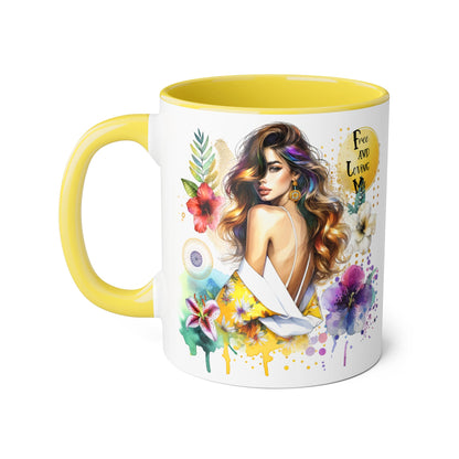 Colorful Artistic Accent Mug - "Free and Loving Me" - Vibrant Coffee Mug for Art Lovers, Gift for Her, Inspirational Drinkware, Home [...]