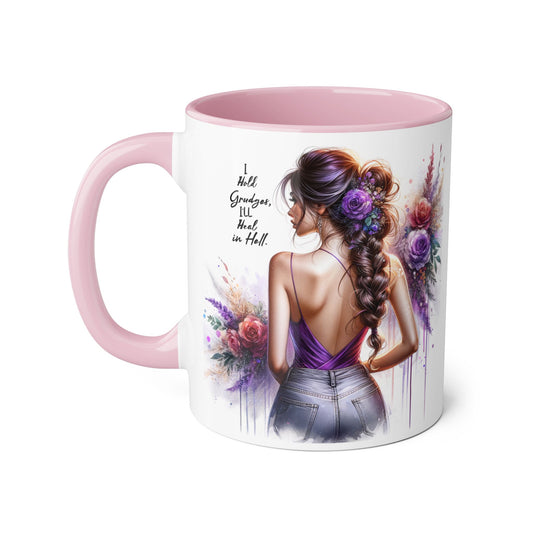 I Hold Grudges, I'll Heal in Hell Elegant Floral Accent Mug, Inspirational Coffee Cup, Gift for Her, Stylish Tea Mug, Home Décor, Unique Drinkware