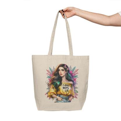 1-800-Boys-Lie Colorful Illustrated Canvas Tote Bag, Eco-Friendly Grocery Bag, Gift for Her, Stylish Beach Bag, Fun Shopping Tote