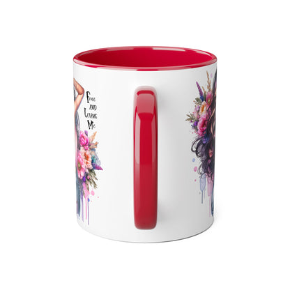 Boho Floral Accent Mug, Empowering Coffee Cup, Gift for Friends, Home Decor, Art Lover's Mug