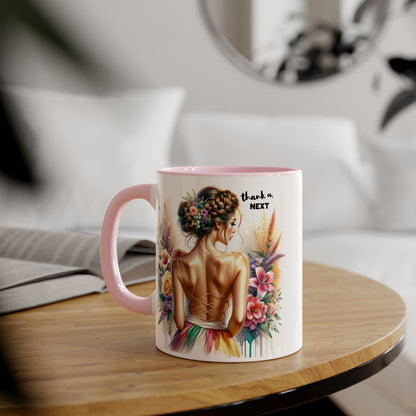 Thank U, Next Floral Artwork Accent Mug, Thank U Next Coffee Mug, Gift for Her, Floral Style Drinkware, Unique Home Decor