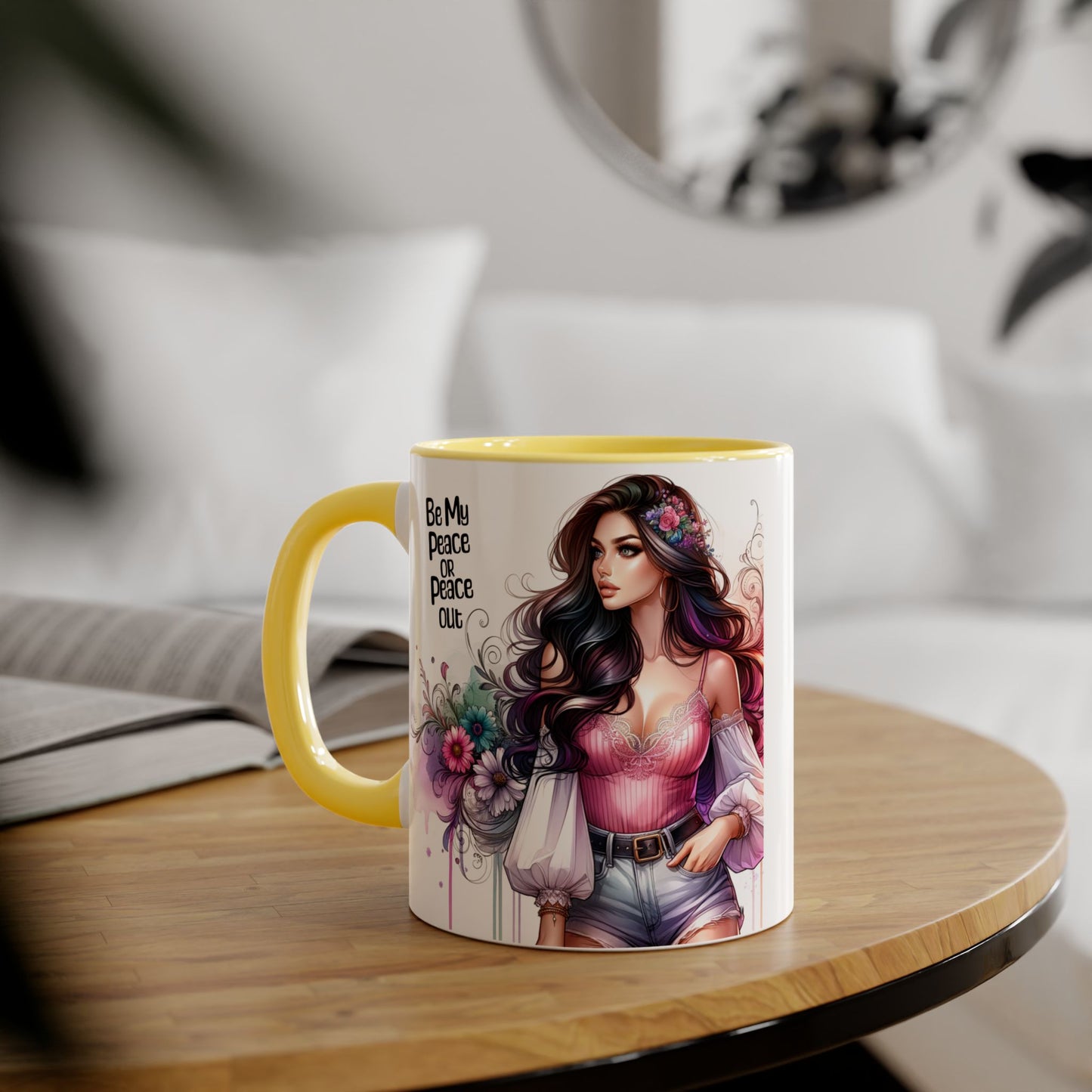 Bohemian Accent Mug, Be My Peace or Peace Out Gift, Artistic Coffee Mug, Floral Coffee Cup, Gift for Her