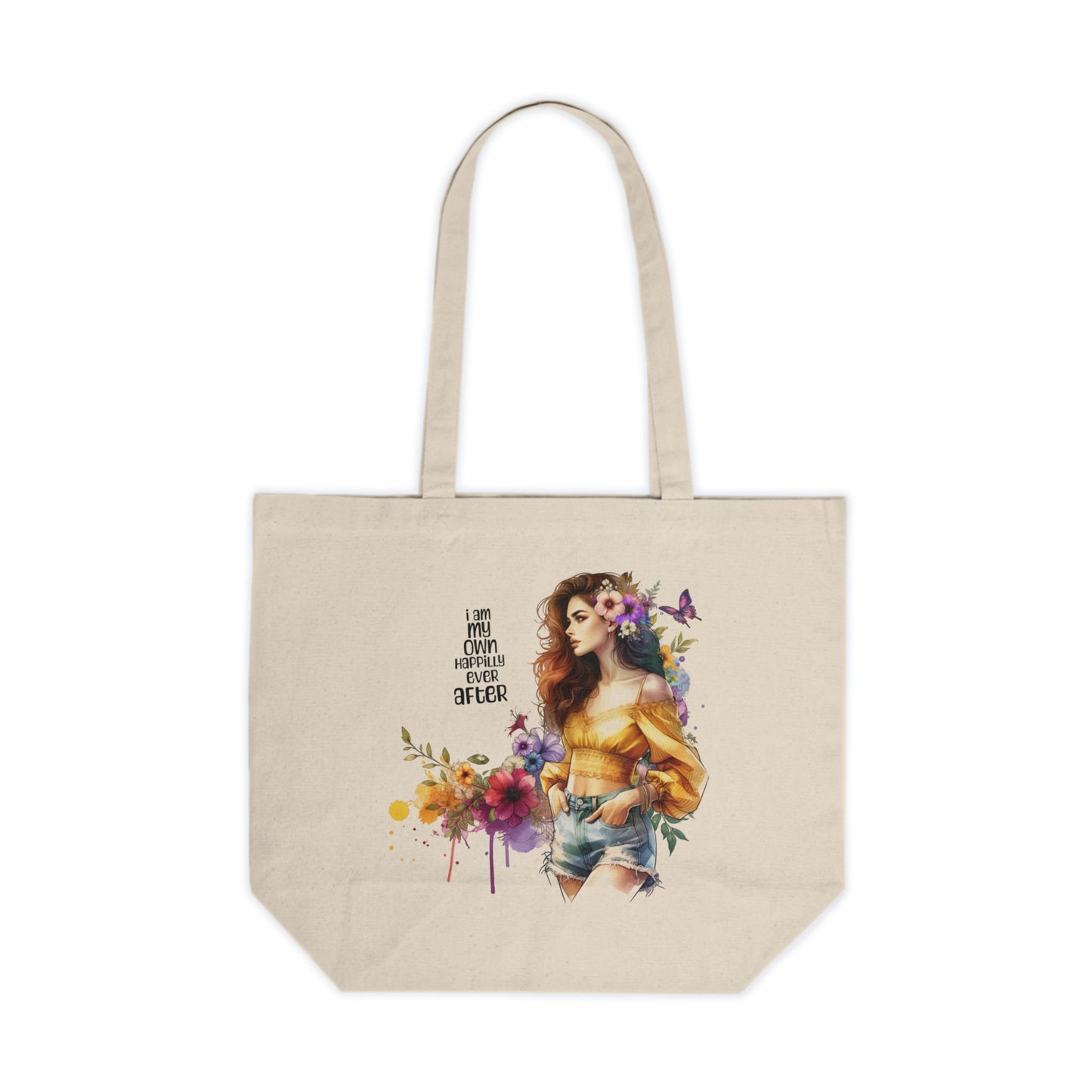 I Am My Own Happily Ever After  Chic Floral Canvas Shopping Tote - Stylish Eco-Friendly Bag for Everyday Use, Market, Beach, Gifts, Travel