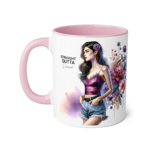 Straight Outta Divorced Humoristic Artistic Accent Mug, Unique Floral Coffee Cup, Gift for Her, Home Decor, Straight Outta Design, Inspirational Tea Mug