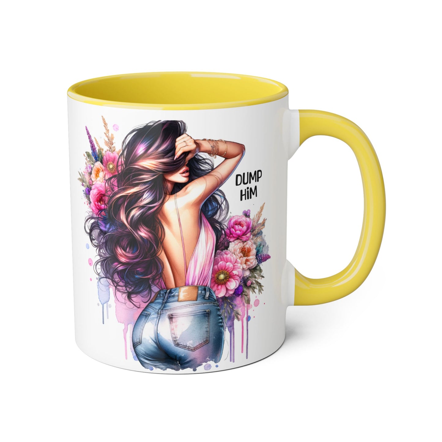 Bold Floral Accent Mug - "Dump Him" Coffee Cup, Perfect Gift for Friends, Therapy Mug for Breakups, Motivational Drinkware