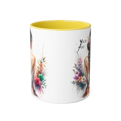 Floral Accent Mug with Yuck Fou Design – Gift for Coffee Lovers, Unique Home Decor, Flower Art Mug, Personalized Drinkware, Boho Style