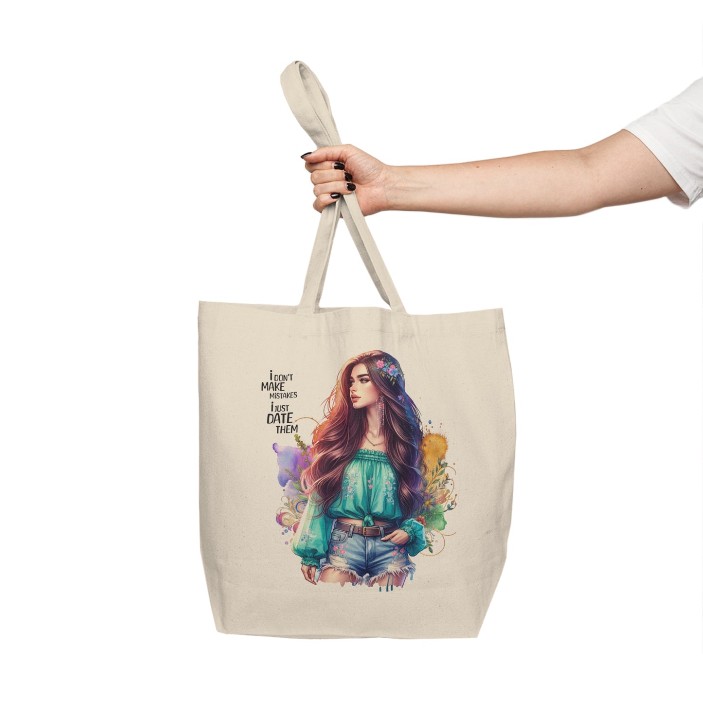 I Don`t Make Mistakes, I Just Date Them Bohemian Canvas Shopping Tote | Eco-Friendly Bag | Art Tote for Women | Gift for Her | Fashionable Market Tote