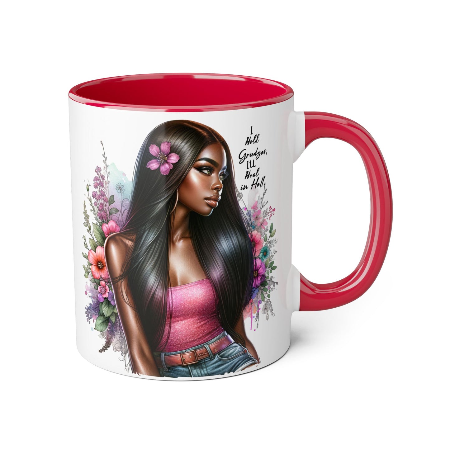I Hold Grudges, I'll Heal in Hell  Humoristic Floral Portrait Accent Mug, 11oz - Empowering Gift for Her, Cozy Coffee Cup, Beautiful Art for Home, Unique Present for Birthdays, [...]