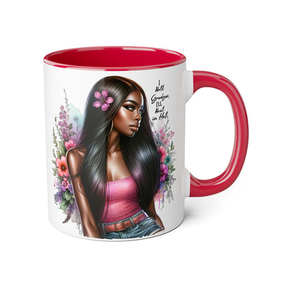 I Hold Grudges, I'll Heal in Hell  Humoristic Floral Portrait Accent Mug, 11oz - Empowering Gift for Her, Cozy Coffee Cup, Beautiful Art for Home, Unique Present for Birthdays, [...]