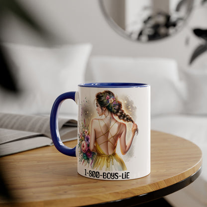 1-800-BOYS-LIE Chic Floral Accent Mug, Artistic Coffee Cup, Gift for Her, Inspirational Tea Mug, Floral Design Drinkware, Home Decor