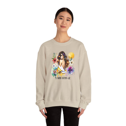 1-800-Boys-Lie Bohemian Floral Crewneck Sweatshirt, Trendy Oversized Sweater, Unique Gift for Her, Cozy Fall Apparel, Birthday & Casual Wear