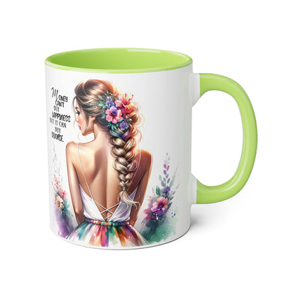 Money Can't Buy Happiness But It Can Buy Divorce Humoristic Inspirational Floral Accent Mug, 11oz Coffee Cup for Moms, Uplifting Gift for Mother's Day, Motivational Drinkware, Unique Art Mug