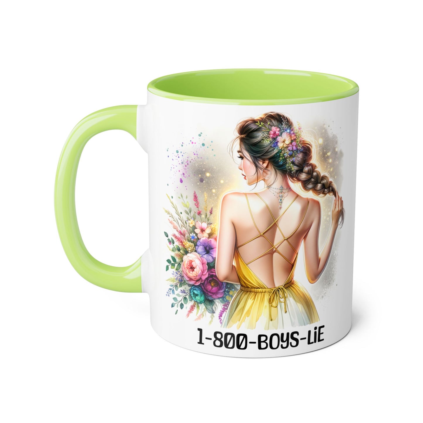 1-800-BOYS-LIE Chic Floral Accent Mug, Artistic Coffee Cup, Gift for Her, Inspirational Tea Mug, Floral Design Drinkware, Home Decor