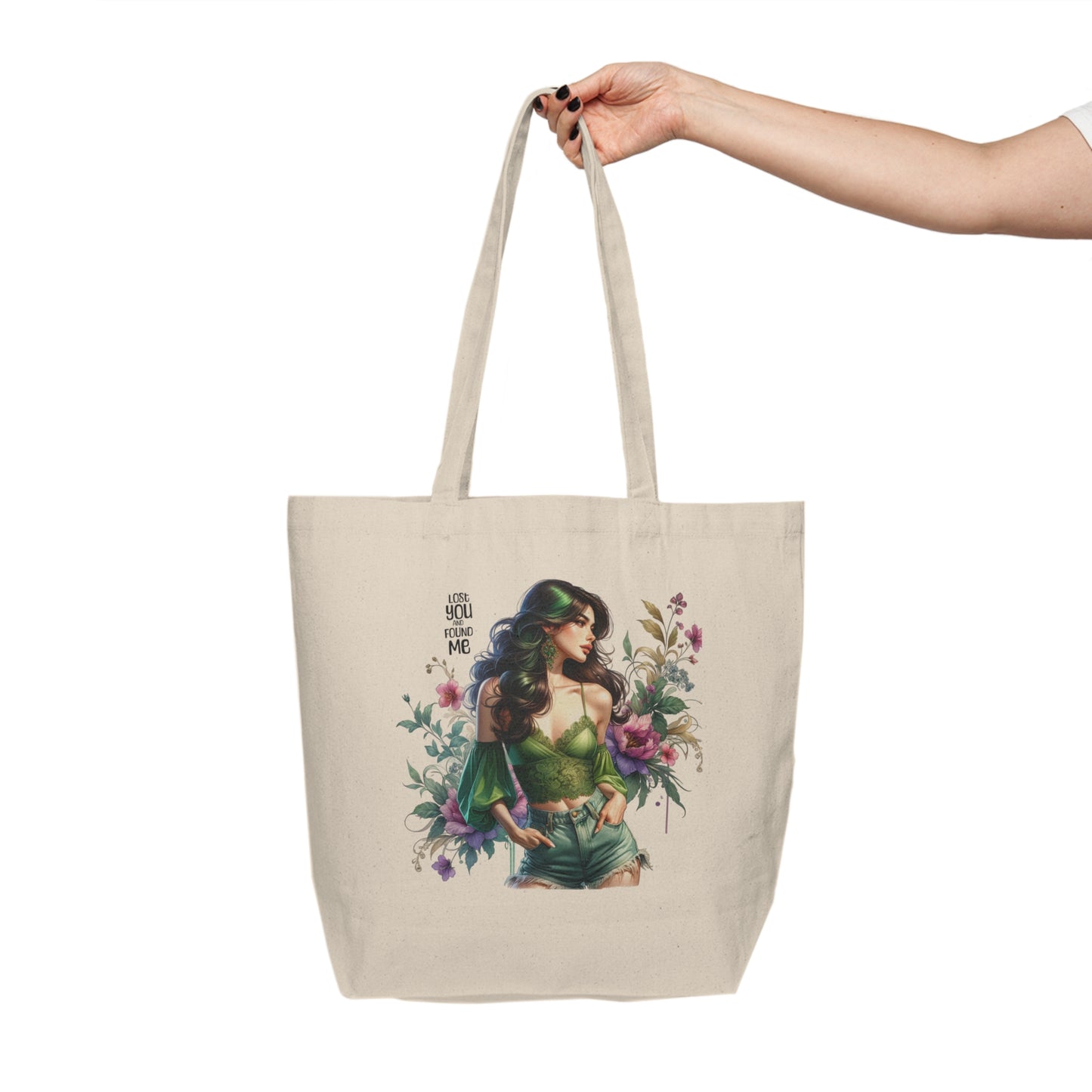 Lost You and Found Me Wonder Woman Canvas Shopping Tote, Eco-Friendly Tote Bag, Gift for Her, Floral Tote, Market Bag, Inspirational Tote