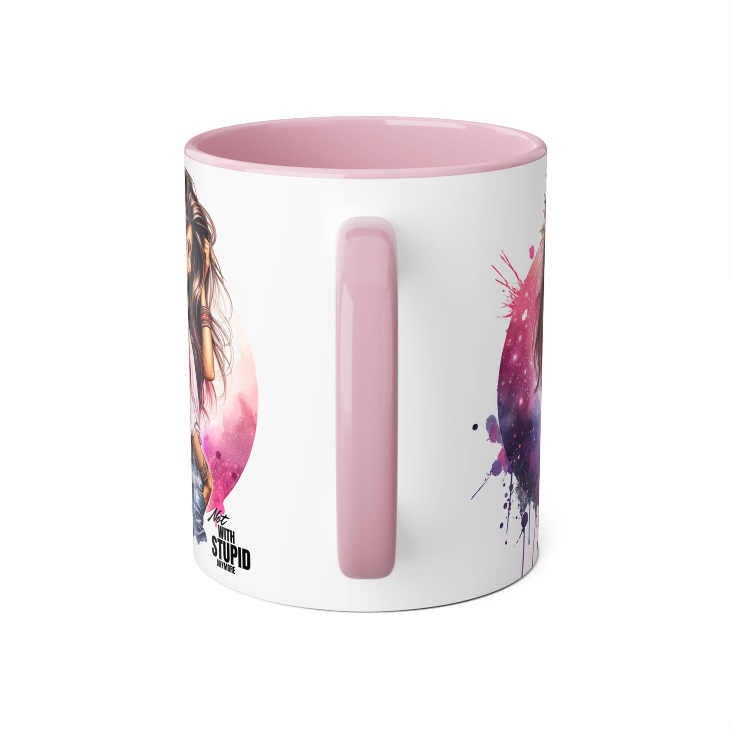 Not With Stupid Anymore Humoristic Artistic Accent Mug - Unique Drinkware for Art Lovers, Perfect Gift for Birthdays, Holidays, or Just Because