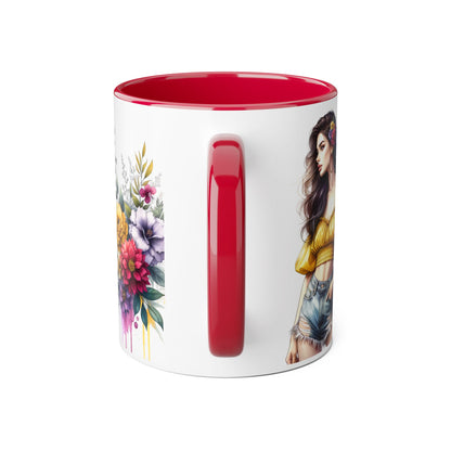 Boho Floral Accent Mug, Stunning Gift for Tea Lovers, Home Decor, Coffee Lover's Gift, Birthday Present, Art Print Mug
