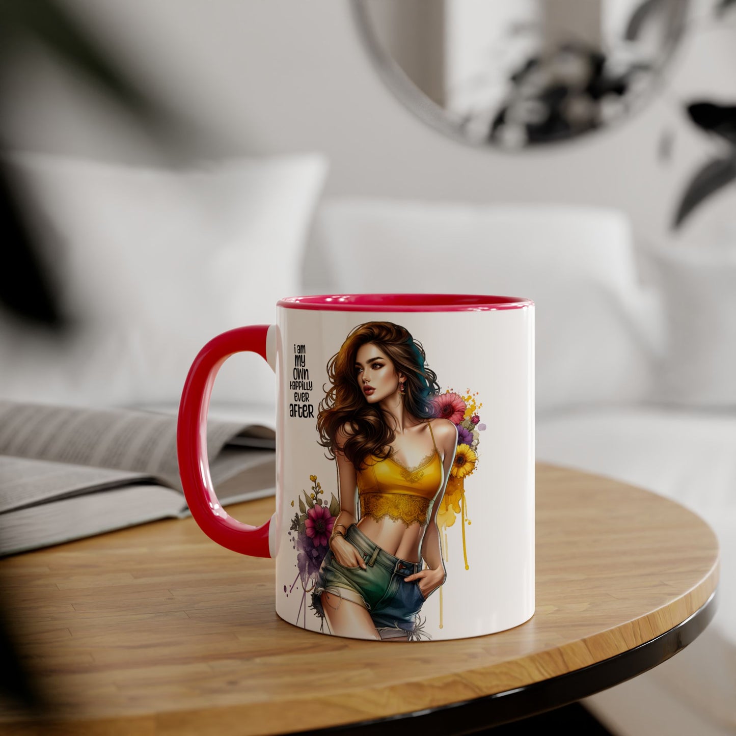 I Am My Own Happily Ever After Empowering Accent Mug, Inspirational Coffee Cup, Self-Love Gift, Vibrant Artwork Mug, Unique Floral Design, Cute Kitchen Decor