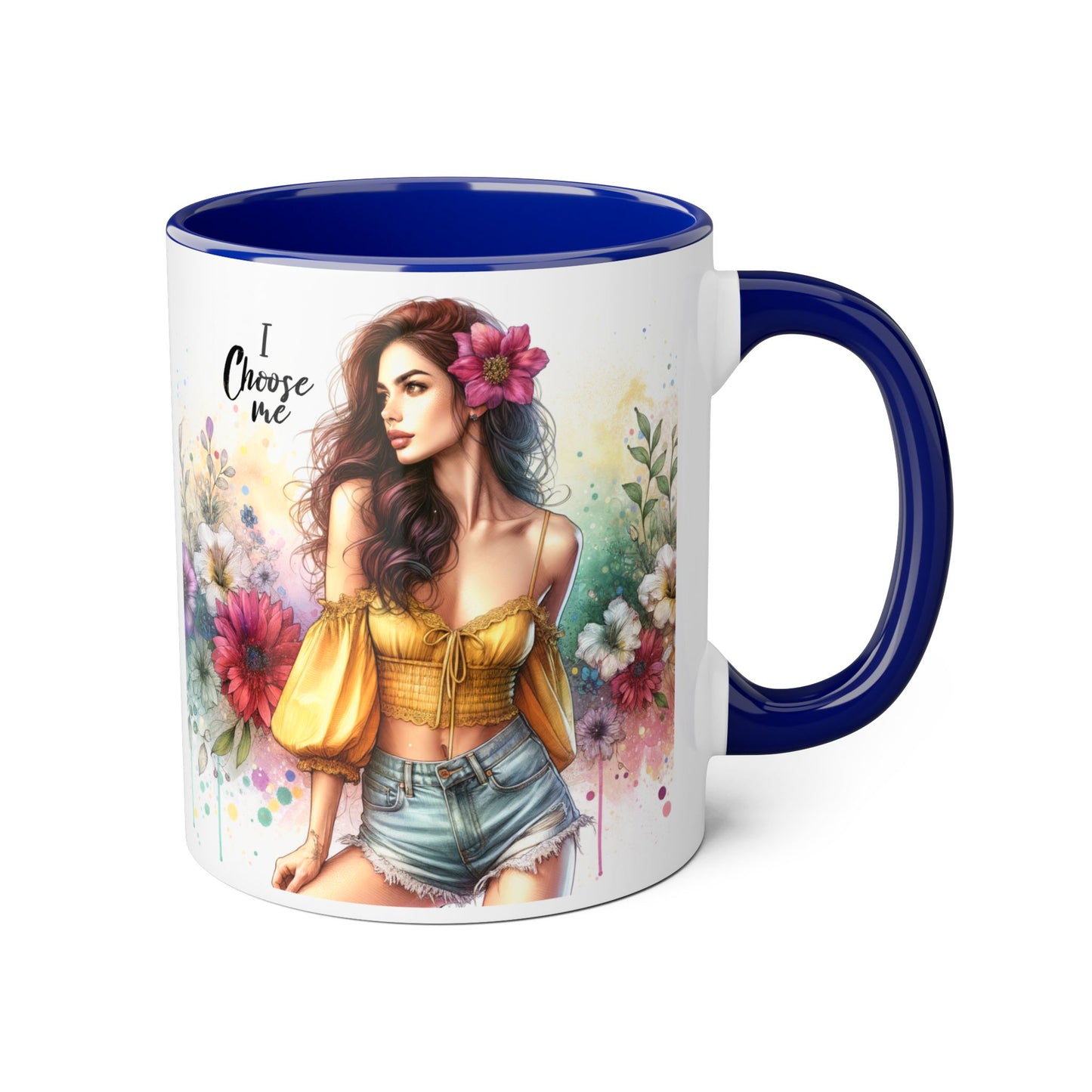 I Choose Me Floral Themed Accent Mugs, 11oz - Eco-Friendly Gift for Self-Care, Birthdays, Friends, Tea Lover, Inspirational Quotes