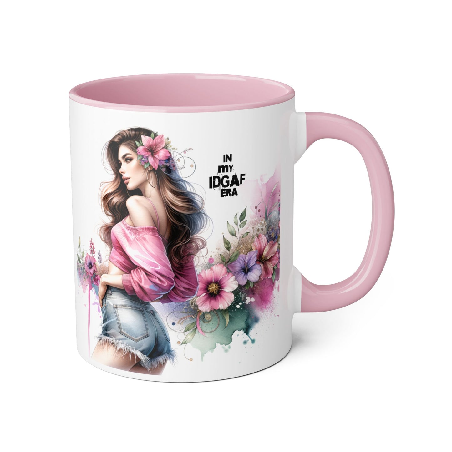 Chic Floral Accent Mug, In My IDGAF Era Coffee Cup, Gift for Her, Stylish Tea Mug, Fun Drinkware for Home & Office