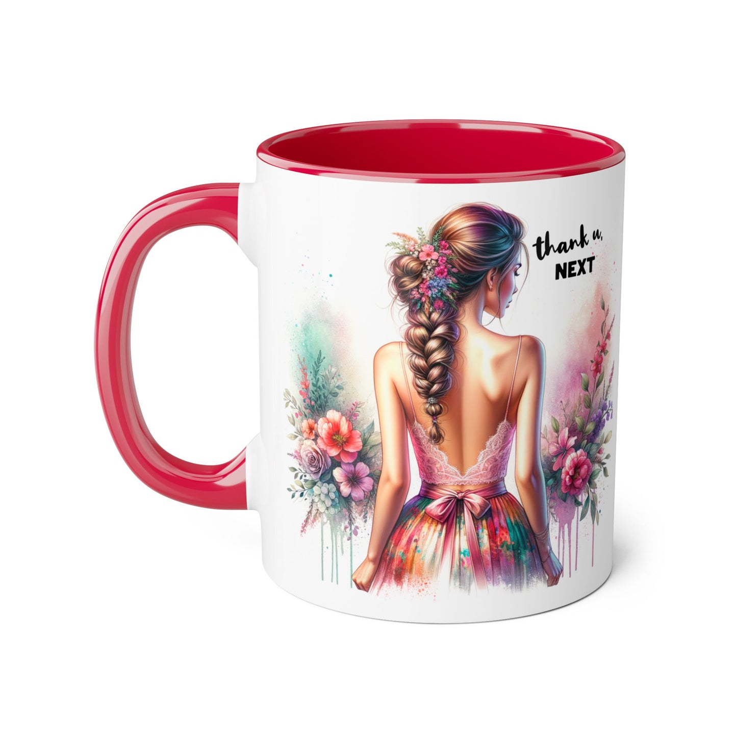 Thank U, Next Artistic Floral Accent Mug, Thank U Next Coffee Cup, Colorful Tea Mug, Gift for Her, Inspirational Art Drinkware