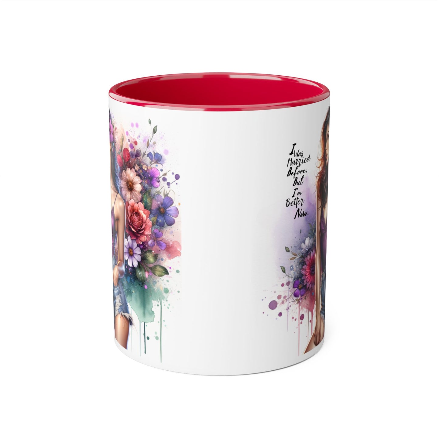 I Was Married Before But I'm Better Now Humoristic Floral Art Accent Mug - Motivational Coffee Cup for Women, Gift for Friends, Home Decor, Straight Outta Inspiration