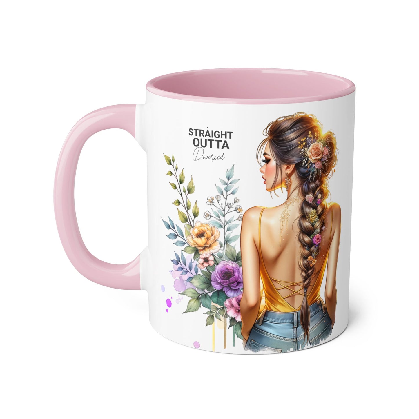 Straight Outta Divorced Humoristic Chic Floral Accent Mug with Elegant Design, Coffee Lover Gift, Home Decor, Mother's Day Present, Artistic Drinkware