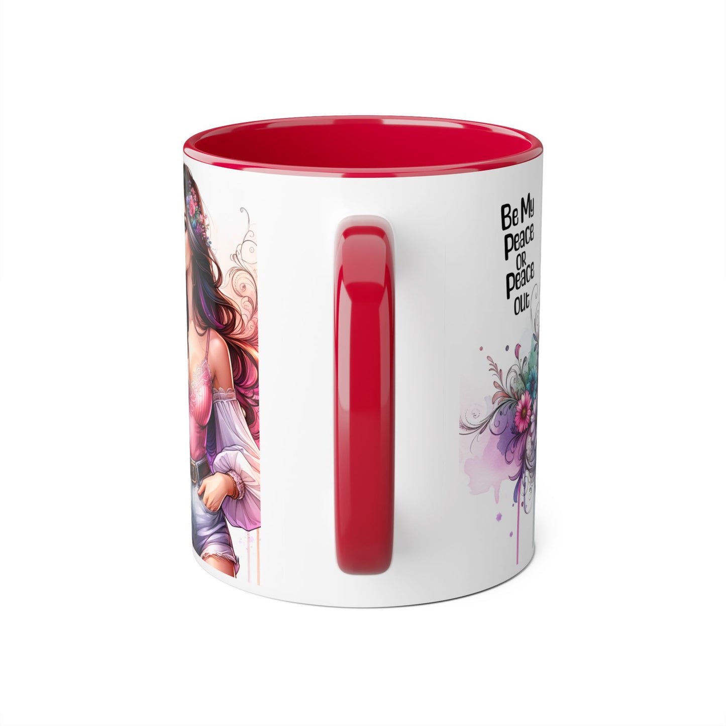 Bohemian Accent Mug, Be My Peace or Peace Out Gift, Artistic Coffee Mug, Floral Coffee Cup, Gift for Her