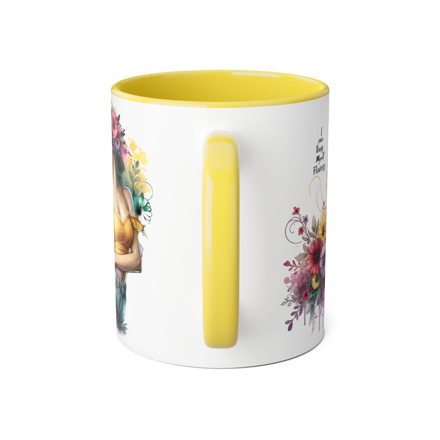 I Can Buy Myself Flowers Chic Floral Accent Mug, Coffee Cup, Gift for Flower Lovers, Tea Mug, Spring Decor, Mother's Day, Home Office Vibe