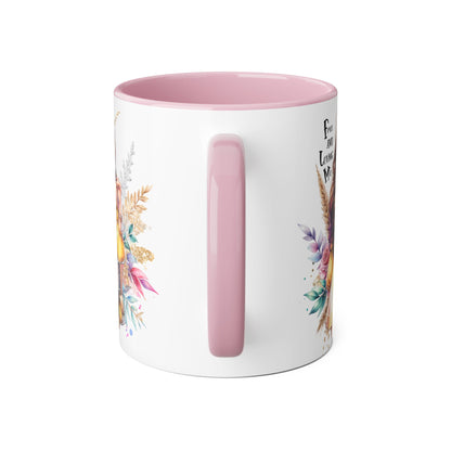Free and Loving Me Bold Boho Accent Mug, Artistic Coffee Cup, Unique Gift for Women, Inspirational Kitchenware, Floral Design, Birthday Mug