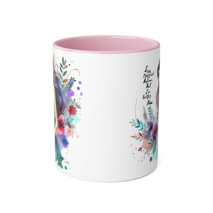 I Was Married Before But I'm Better Now Inspirational Accent Mug, 11oz Coffee Cup, Floral Women’s Art Beverage Container, Motivational Gift, Perfect for Friends & Family