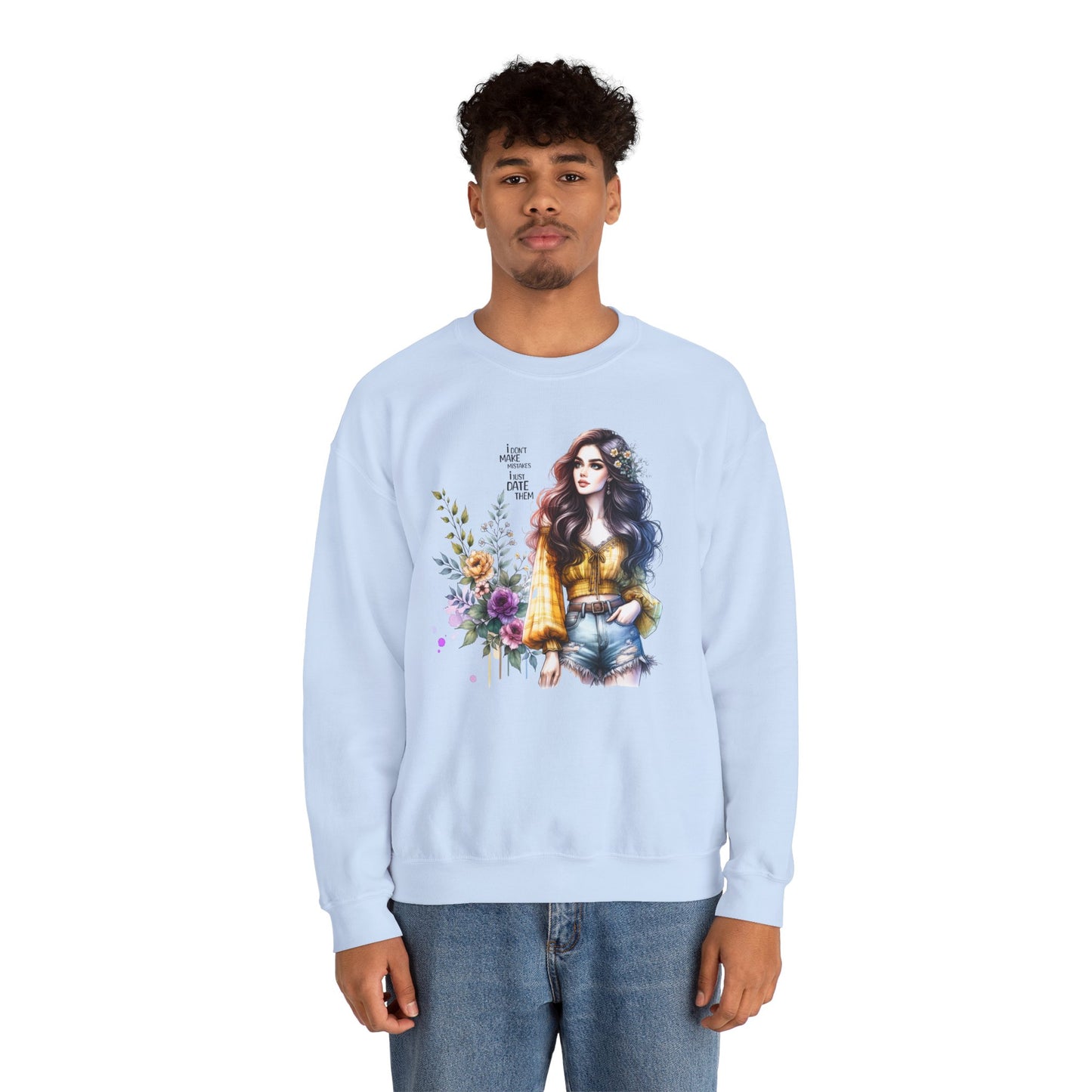 I Don't Make Mistakes, I Just Date Them Floral Graphic Crewneck Sweatshirt, Cozy Casual Wear, Boho Sweatshirt, Gift for Her, Fall Fashion Must-Have