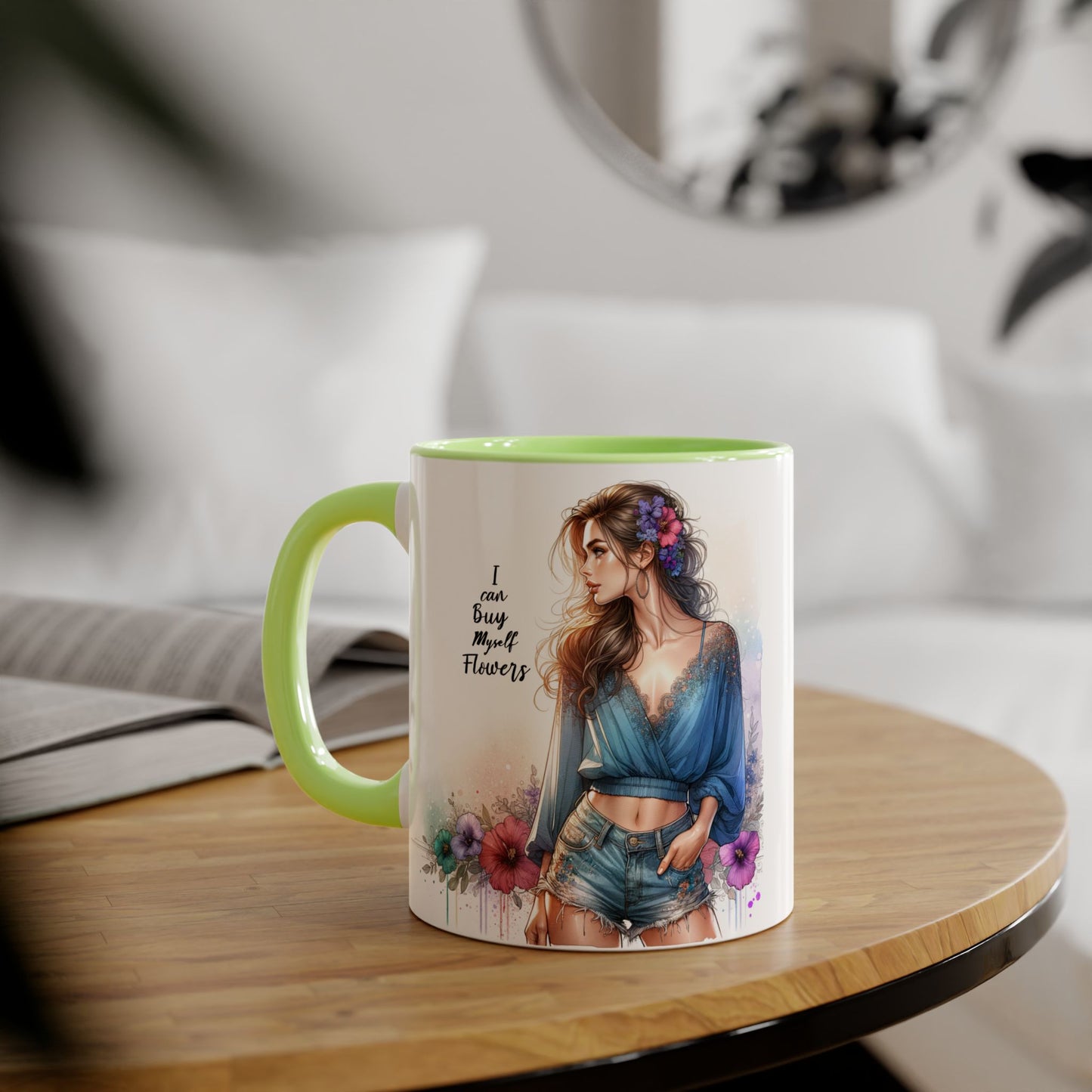 Chic Floral Accent Mug | I Can Buy My Own Flowers | Gift for Her, Coffee Cup, Art Mug, Inspirational Drinkware, Stylish Tea Mug