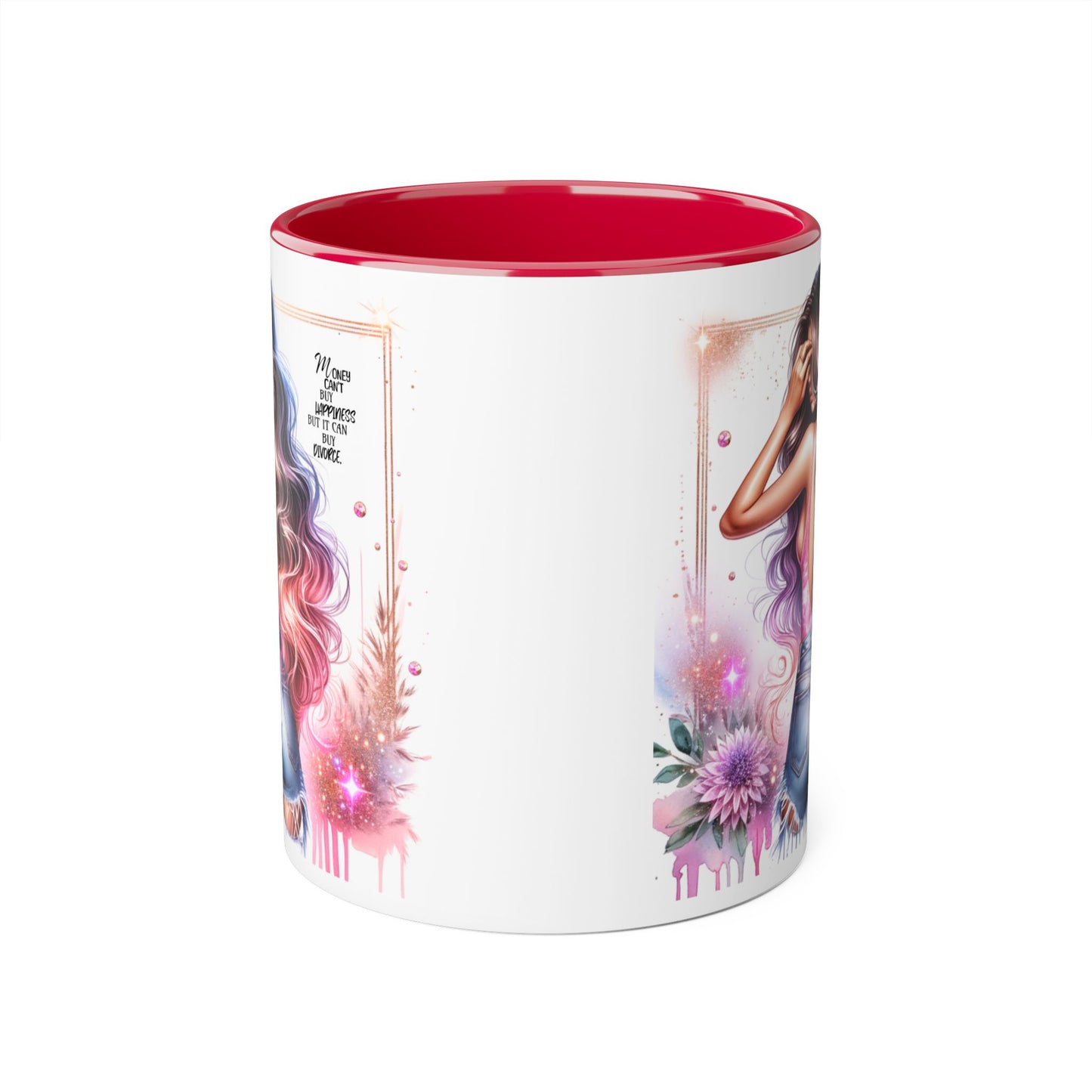 Money Can't Buy Happiness But It Can Buy Divorce Humoristic Gorgeous Floral Accent Mug, Inspirational Coffee Cup, Perfect Gift for Her, Girl Boss Mug, Motivational Drinkware