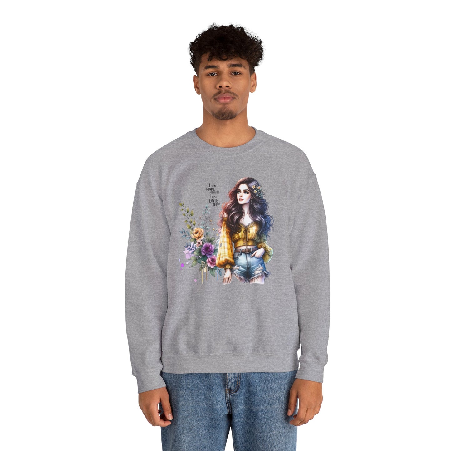 I Don't Make Mistakes, I Just Date Them Floral Graphic Crewneck Sweatshirt, Cozy Casual Wear, Boho Sweatshirt, Gift for Her, Fall Fashion Must-Have