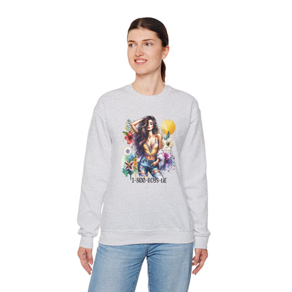 1-800-Boys-Lie Boho Chic Crewneck Sweatshirt with Floral Design, Unisex Gift, Self-Love Apparel, Cozy Casual Wear, Perfect for Relaxation