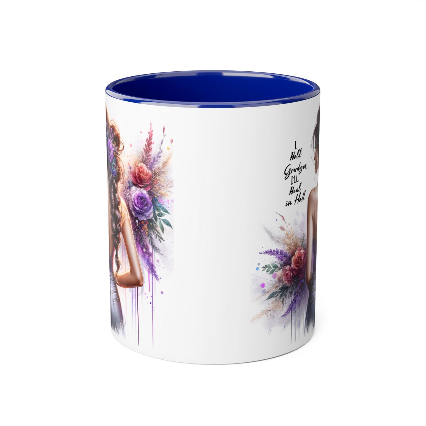 I Hold Grudges, I'll Heal in Hell Colorful Floral Accent Mug, Inspirational Mug, Gift for Friends, Coffee Lover Mug, Unique Tea Mug, Motivational Drinkware