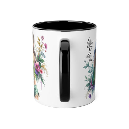 I Was Married Before But I'm Better Now Humoristic Floral Goddess Accent Mug, Inspirational Coffee Cup, Gift for Her, Boho Chic Drinkware, Unique Art Mugs, Home Decor
