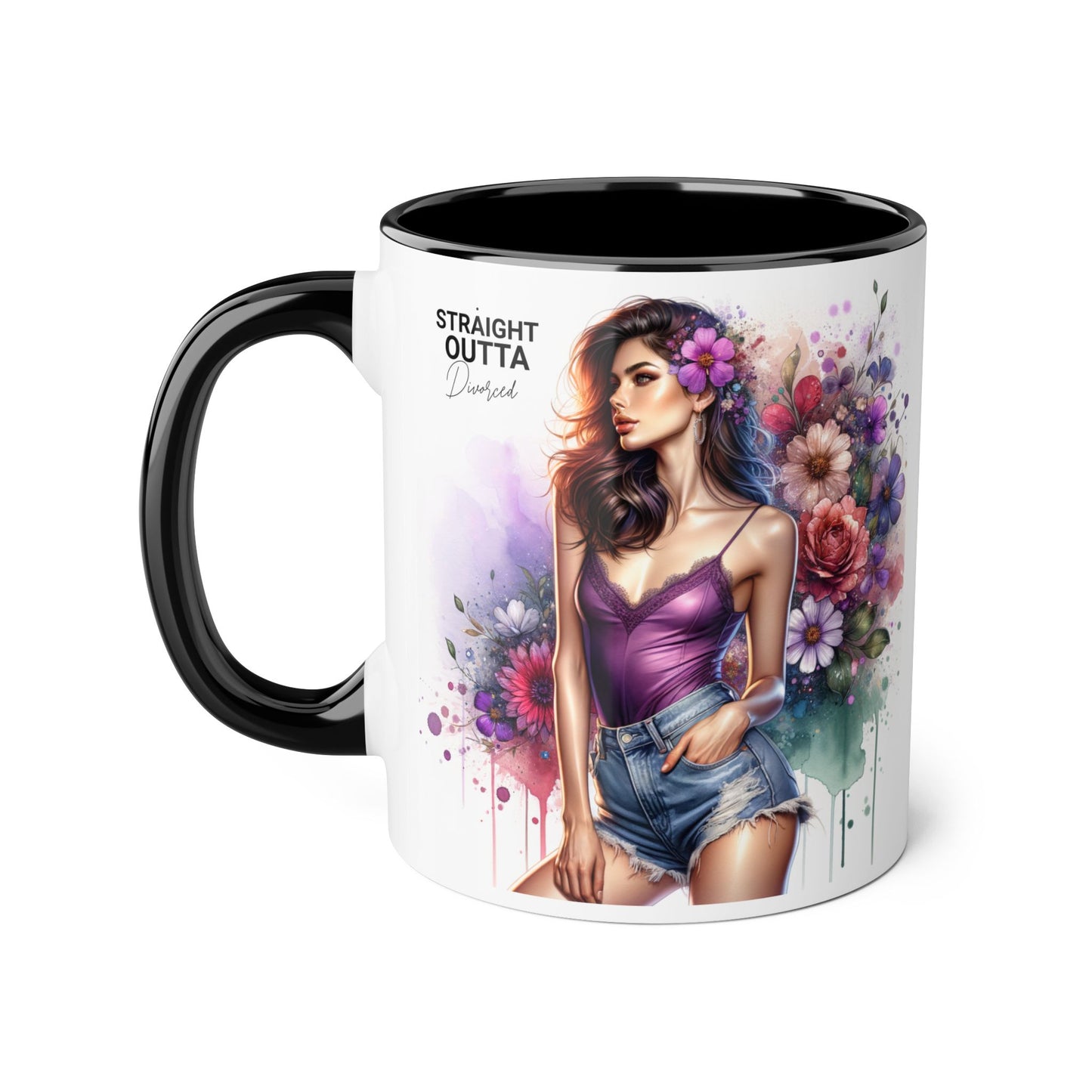 Straight Outta Divorced Humoristic Floral Art Accent Mug, Straight Outta, Gift for Her, Coffee Lover, Home Décor, Unique Tea Cup, Birthday Present