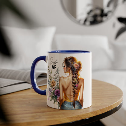Single AF Floral Accent Mug - Cute Gift for Friends, Coffee Lover, Relationship Humor, Self-Care, Birthday, Celebration